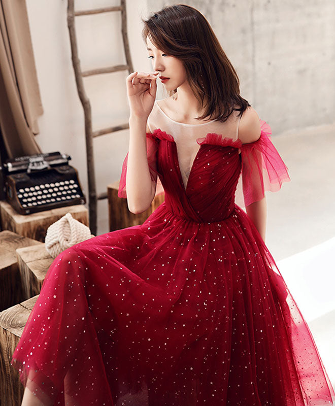 Burgundy Tulle Sequin Short Prom Dress, Burgundy Homecoming Dress US 12 / Burgundy Burgundy Tulle Sequin Short Prom Dress, Burgundy Homecoming Dress US 12 / Burgundy