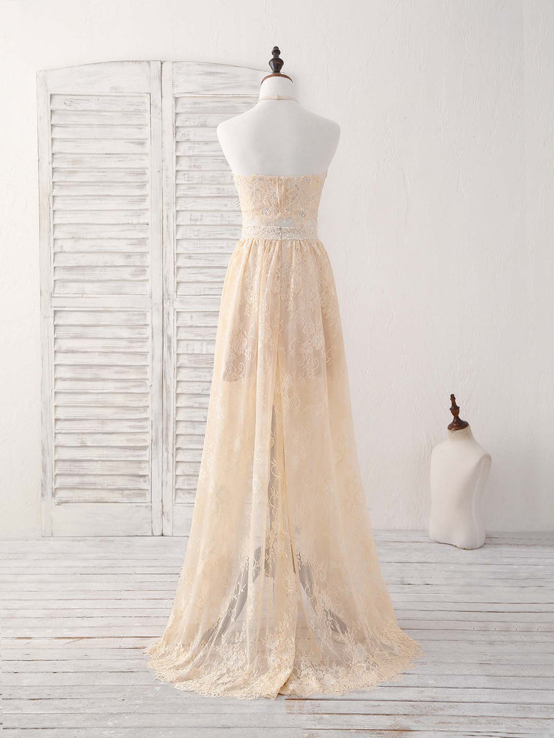 Champagne Two Pieces Lace Long Prom Dress Lace Evening Dress – shopluu