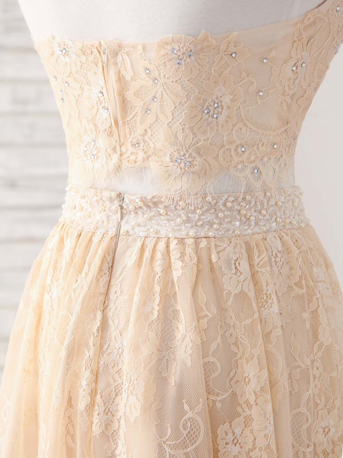 Champagne Two Pieces Lace Long Prom Dress Lace Evening Dress