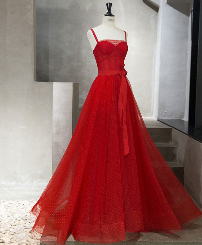 shopluu Red Tulle Long Prom Dress, Red Tulle Evening Dress US 4 / Red