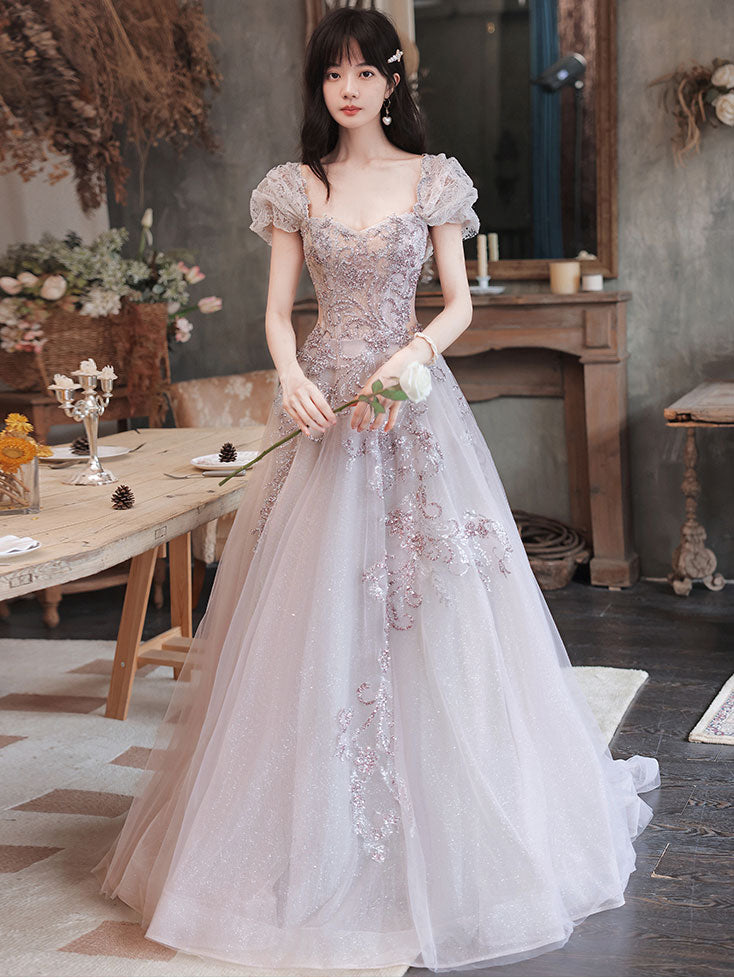 Elegant Tulle Sequin Beads Long Prom Dress Tulle Formal Dress US 8 / Custom Color Elegant Tulle Sequin Beads Long Prom Dress Tulle Formal Dress US 8 / Custom Color