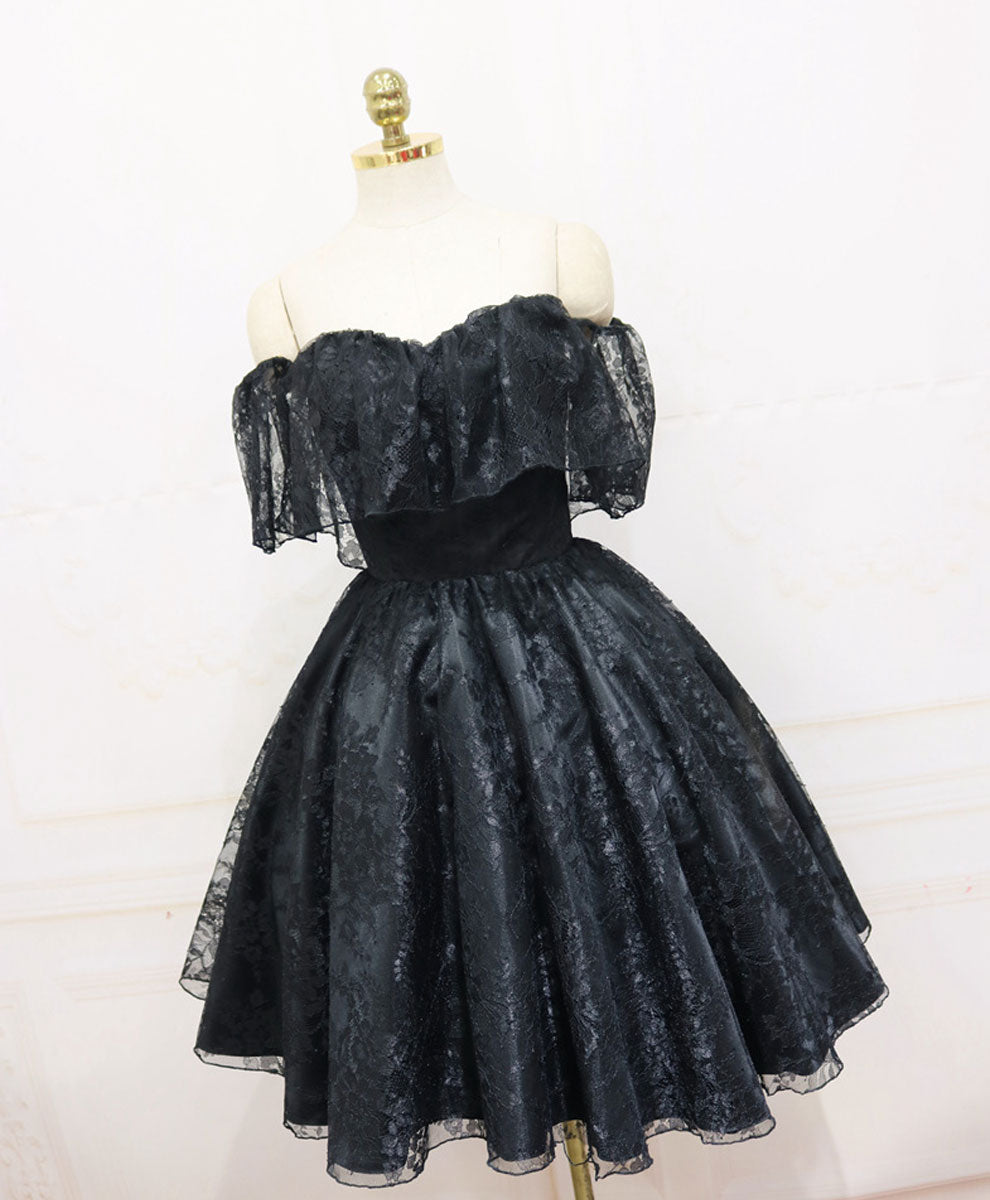 Black Sweetheart Tulle Short Lace Prom Dress Lace Homecoming Dress