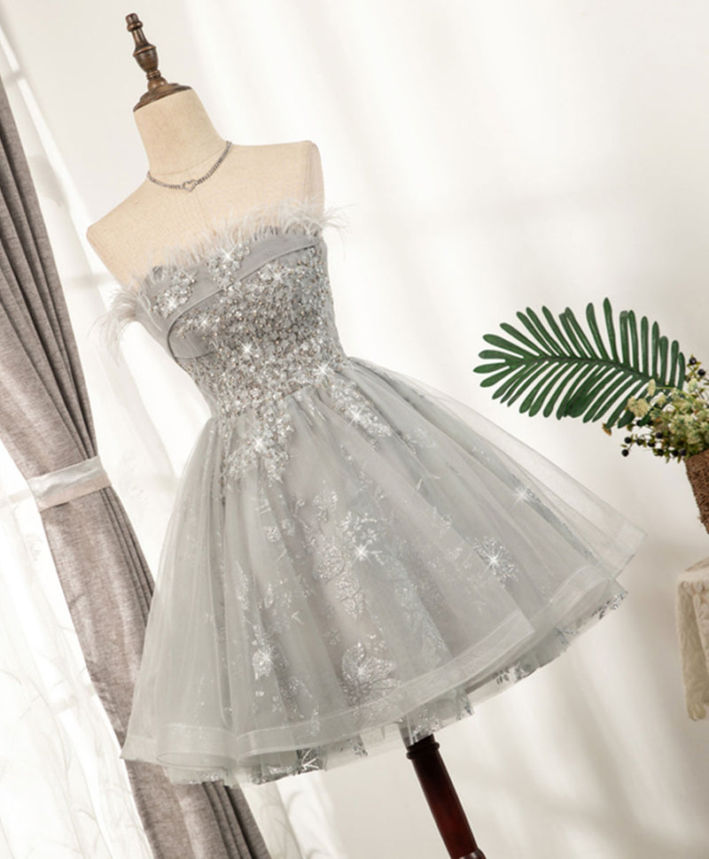 short silver prom dresses Fashion Off the Shoulder Silver Lace Short Prom Dress, Layered Silver Lace Homecoming Dress, Silver Formal Evening Dress A2139