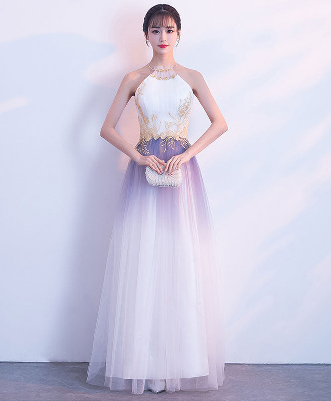 A-Line Tulle Lace Applique Long Prom Dress, Tulle Evening Dress