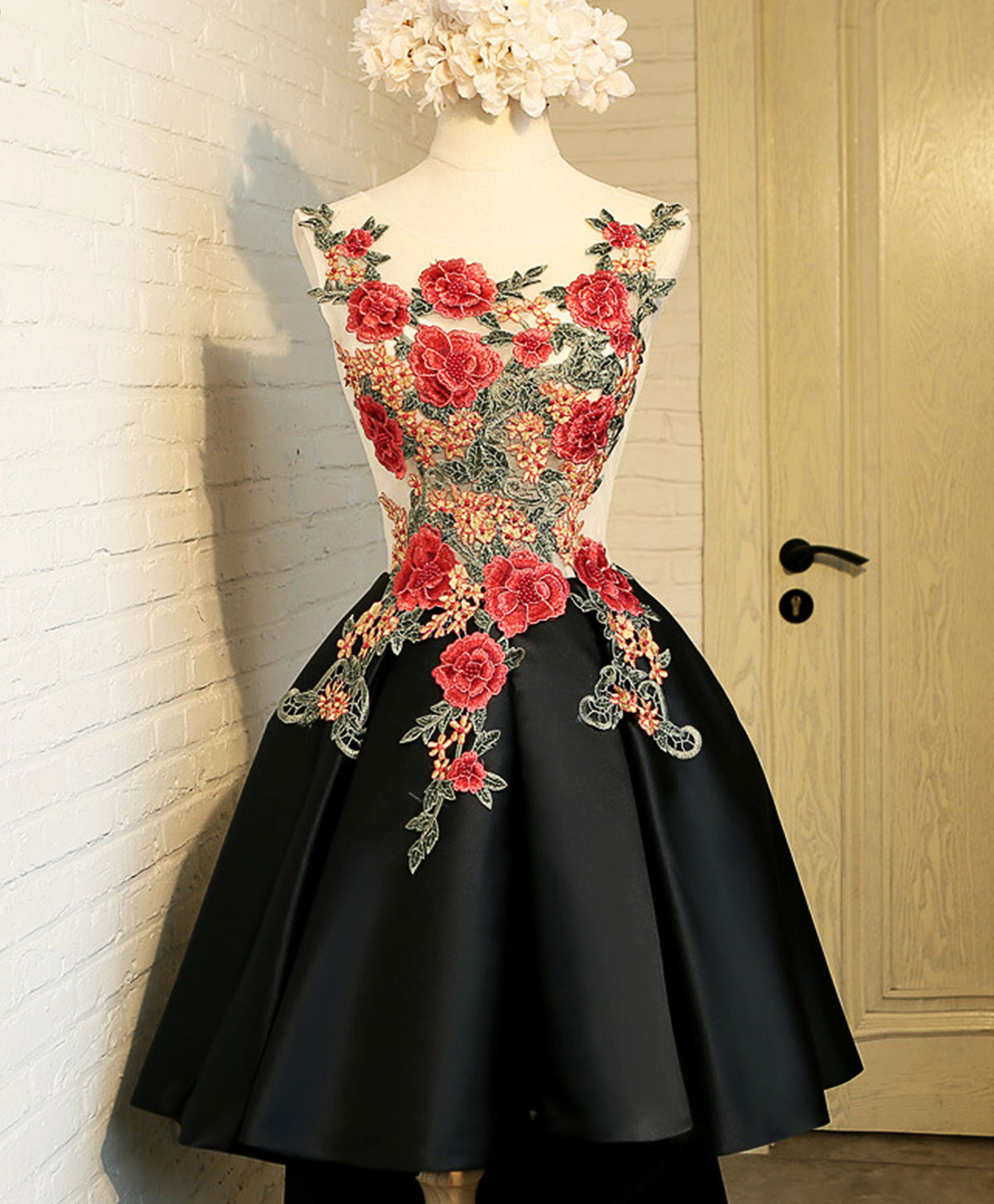 Cute Black Lace High Low Prom Dress, Black Homecoming Dress