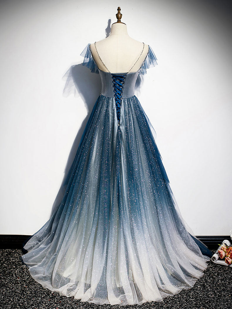 Blue Tulle Long Prom Dresses, A-Line Formal Evening Dresses US 2 / Blue Blue Tulle Long Prom Dresses, A-Line Formal Evening Dresses US 2 / Blue