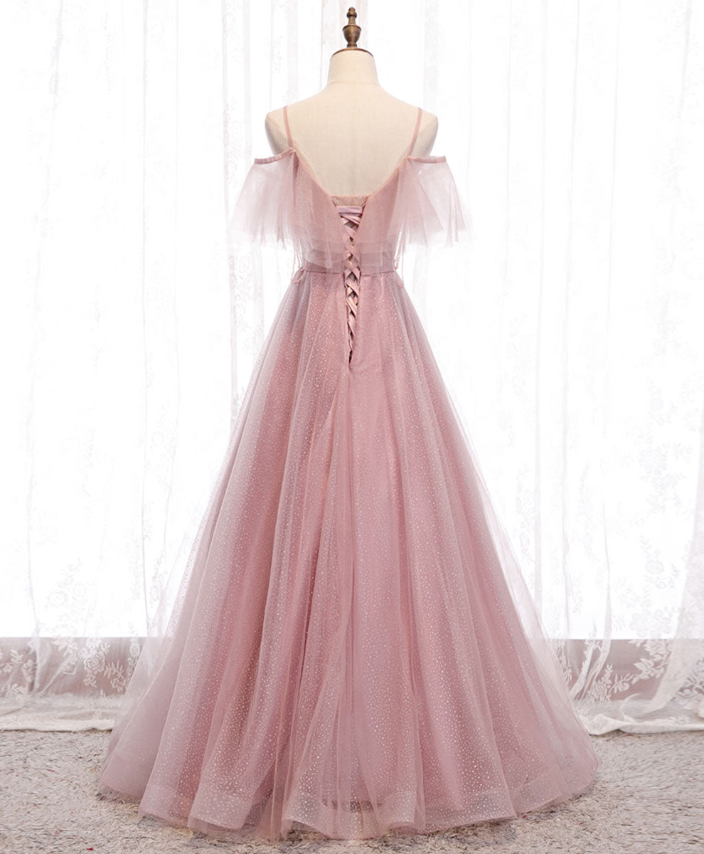 Pink Sweetheart Tulle Long Prom Dress Pink Tulle Formal Dress