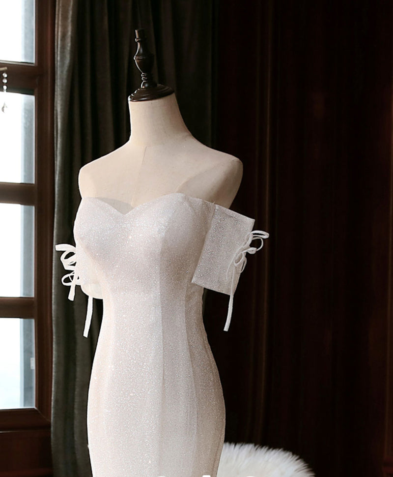 Simple White Off Shoulder Tulle Long Prom Dress, White Formal Dresses