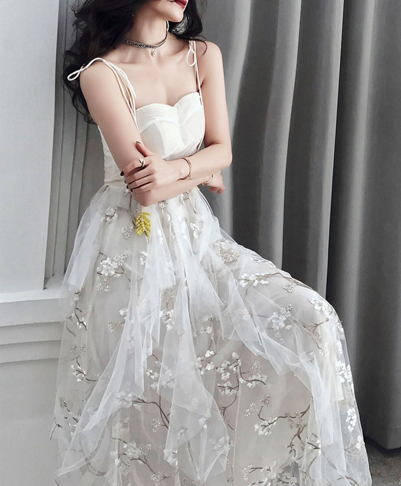 White Tulle Lace Long Prom Dress, White A-Line Lace Graduation Dresses shopluu White Tulle Lace Long Prom Dress, White A-Line Lace Graduation Dresses shopluu