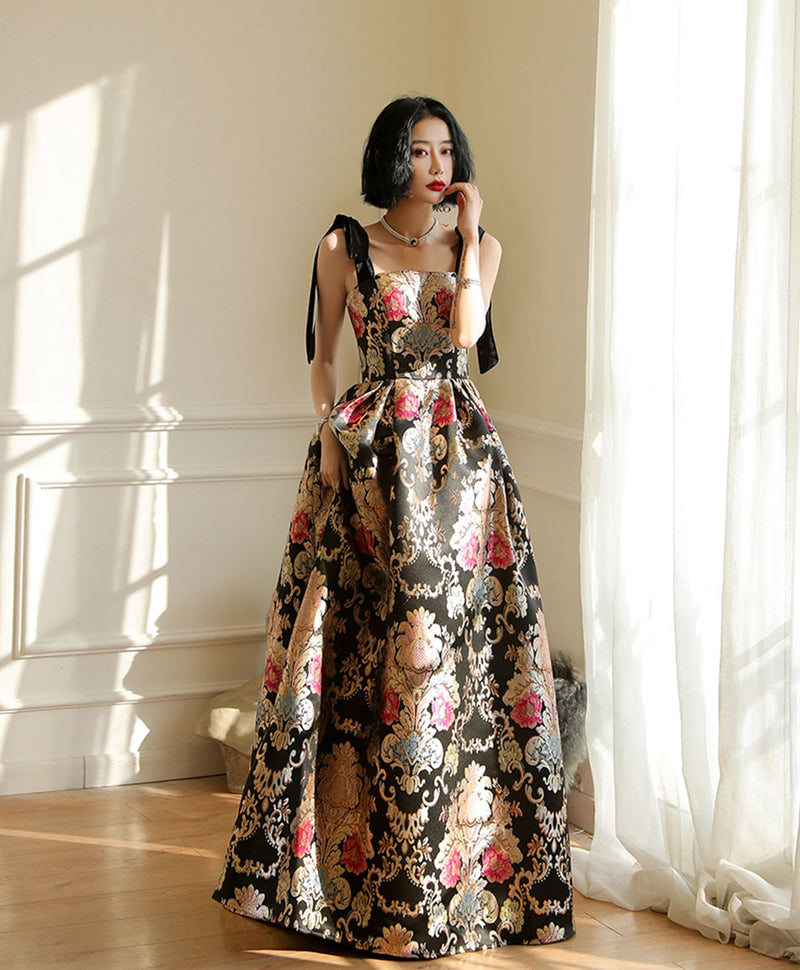 A-Line Satin Long Prom Dress, Flowers Satin Long Evening Dress shopluu A-Line Satin Long Prom Dress, Flowers Satin Long Evening Dress shopluu
