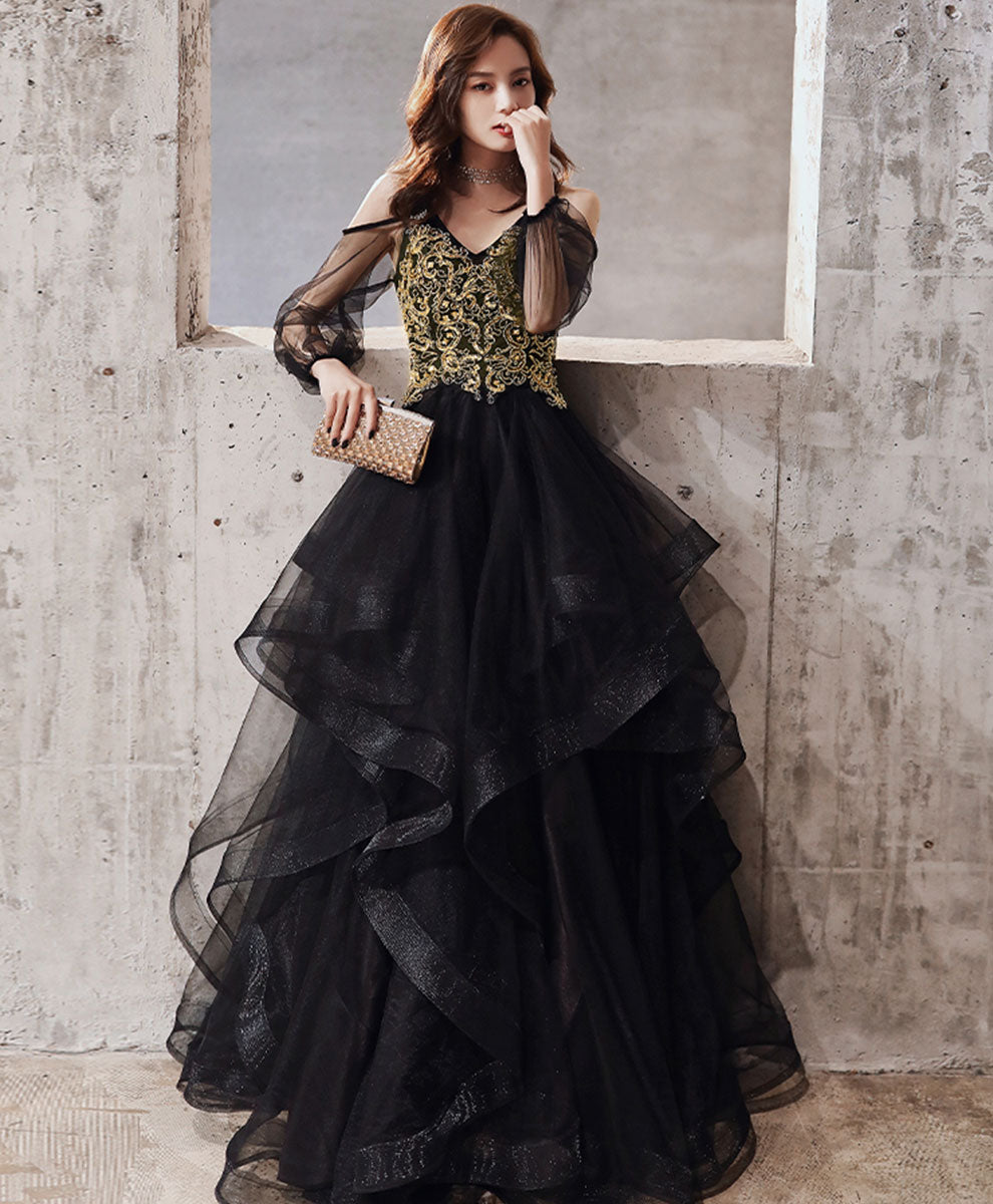 Black Tulle Lace Long Prom Dress Black Tulle Formal Dress