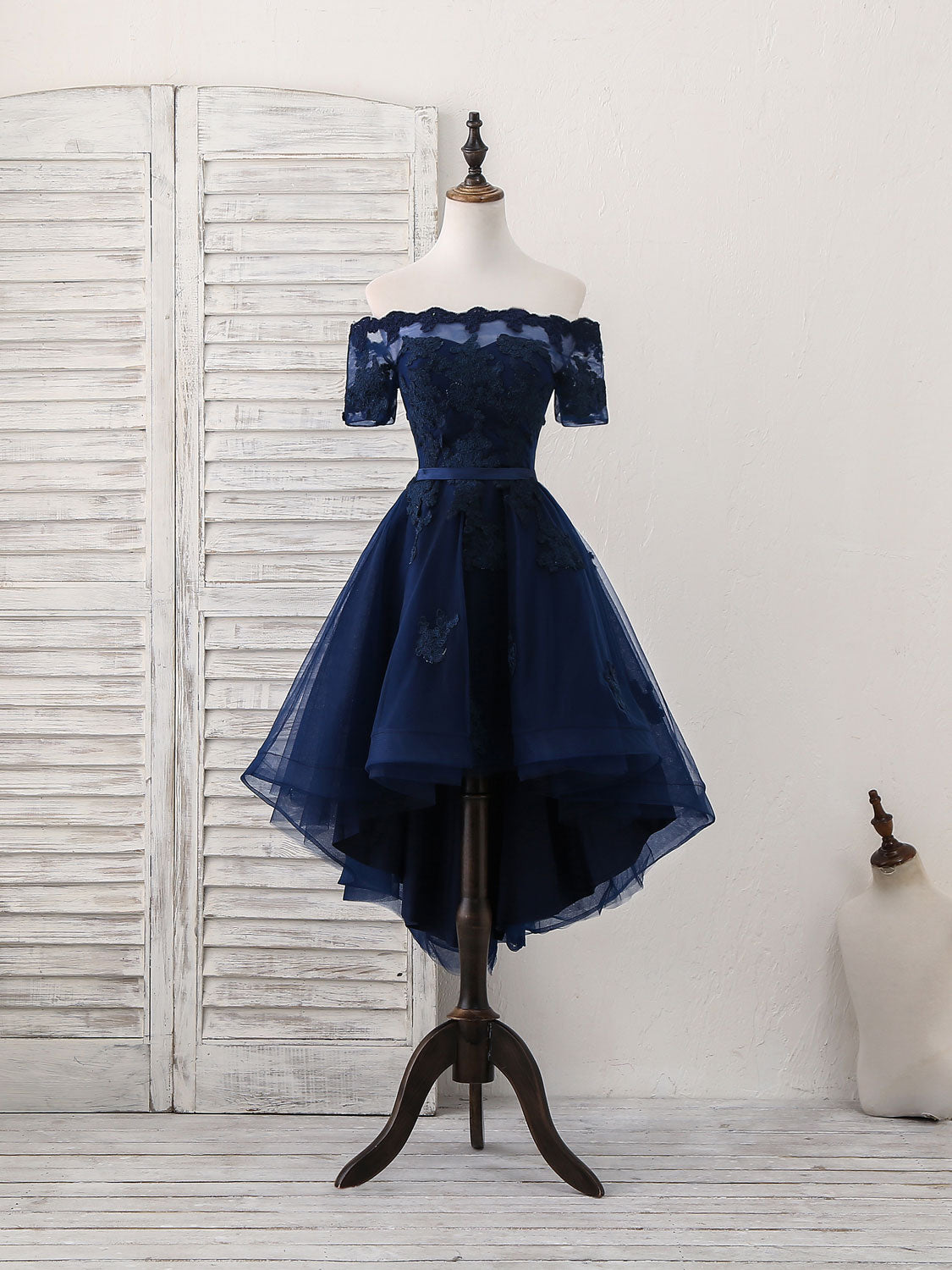 dark blue dresses hoco Tulle Lace Short Prom Dress, Dark Blue Homecoming Dress – shopluu a cocktail party