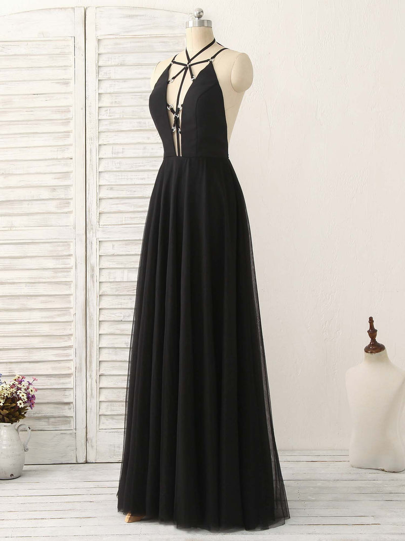 Black Tulle Backless Long Prom Dress, Black Evening Dress US 6 / Custom Color Black Tulle Backless Long Prom Dress, Black Evening Dress US 6 / Custom Color