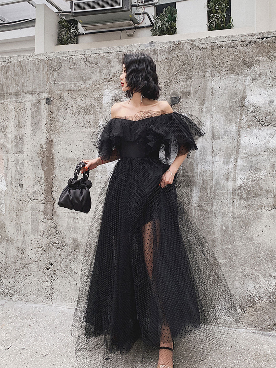 Black Tulle Long Prom Dress, Formal Dress Black Graduation Dresses