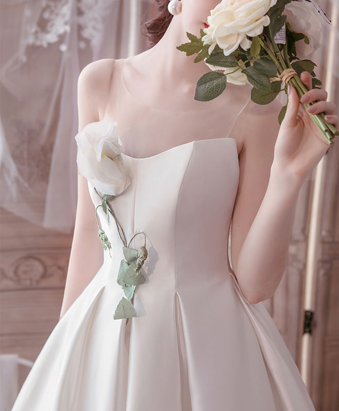 Simple Round Neck Tea Length Prom Dress White Bridesmaid Dress US 6 / White Simple Round Neck Tea Length Prom Dress White Bridesmaid Dress US 6 / White
