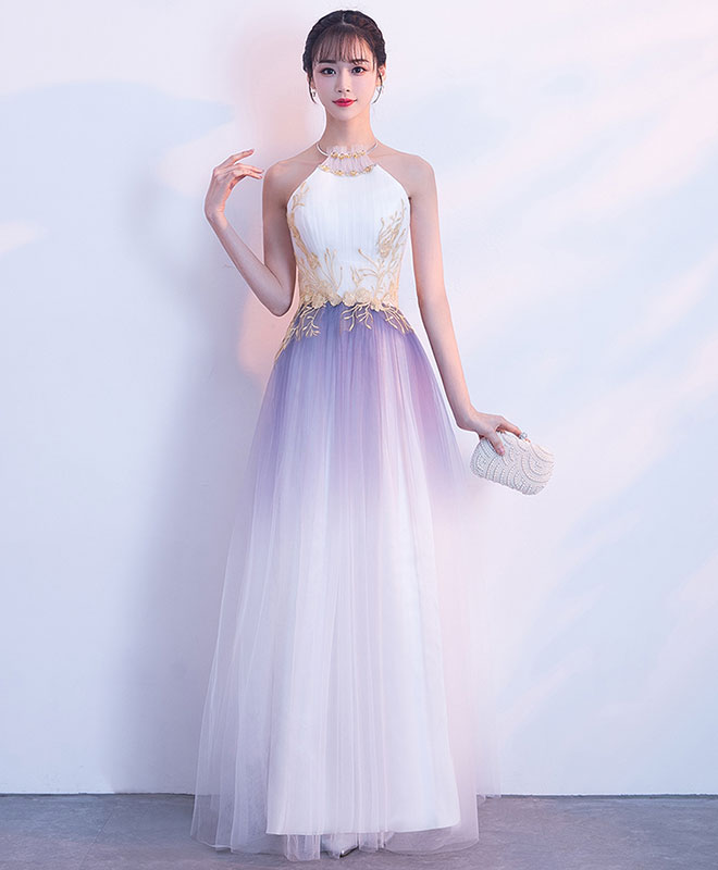 A-Line Tulle Lace Applique Long Prom Dress, Tulle Evening Dress