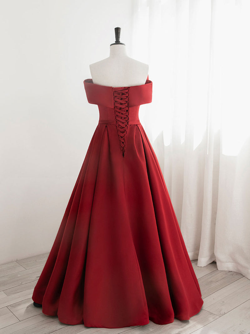 A-Line Satin Red Long Prom Dresses, Red Long Formal Dresses – shopluu