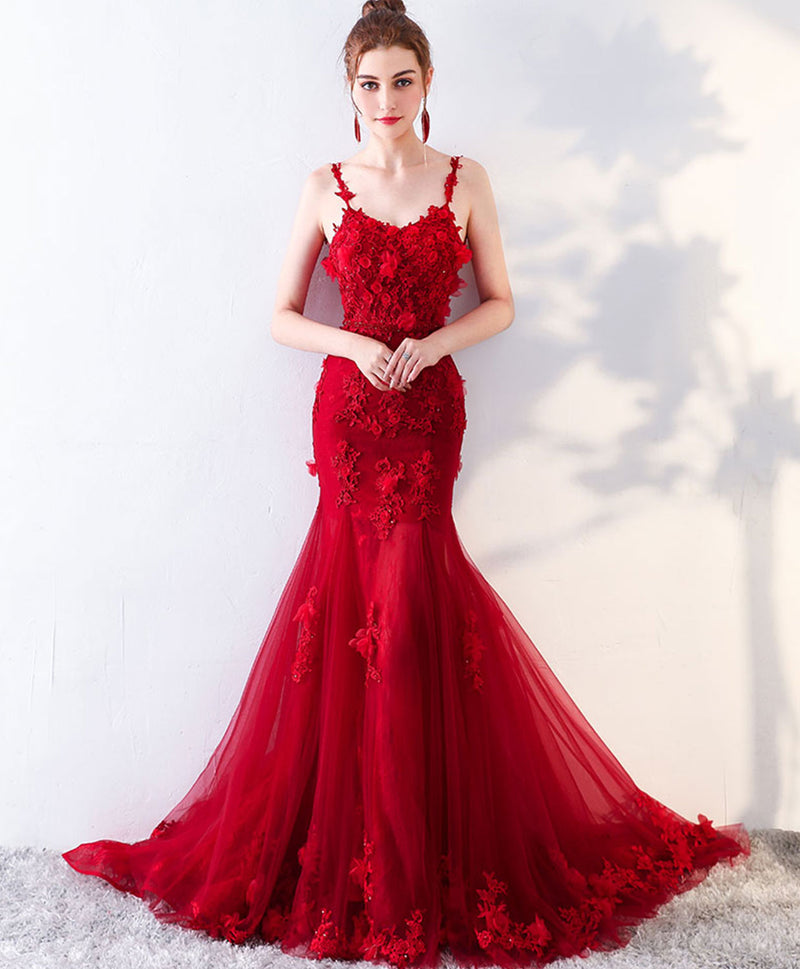 Burgundy Mermaid Long Prom Dress, Lace Mermaid Lace Long Evening Dress shopluu Burgundy Mermaid Long Prom Dress, Lace Mermaid Lace Long Evening Dress shopluu