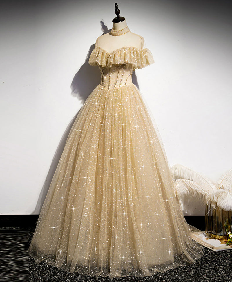 Champagne Long Prom Dress, Aline Champagne Graduation Dress with Beading US 12 / Champagne Champagne Long Prom Dress, Aline Champagne Graduation Dress with Beading US 12 / Champagne