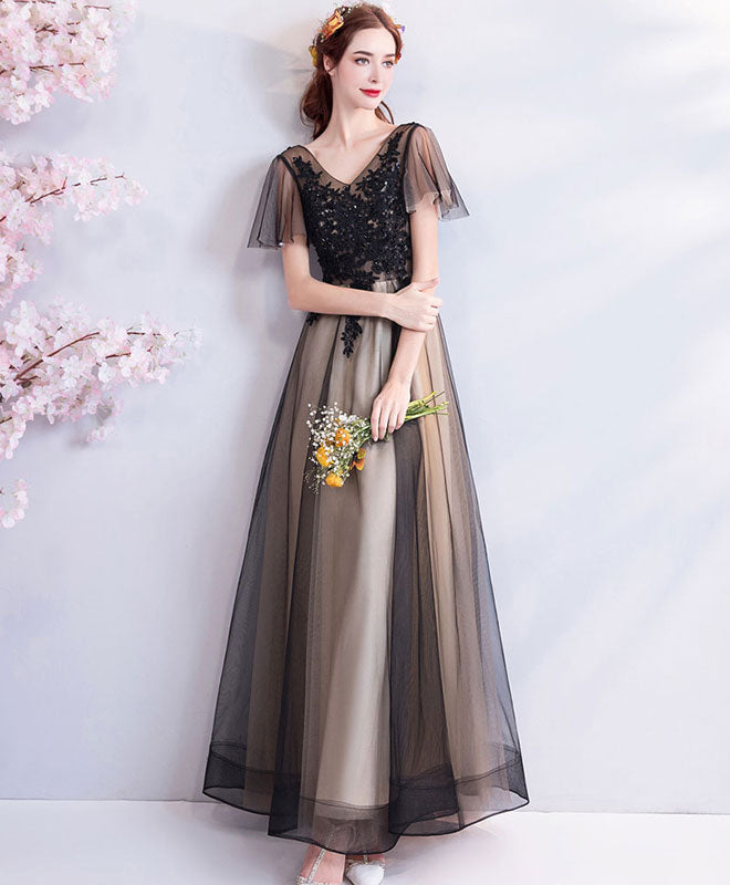 Black Tulle Long Prom Dress, Black Tulle Evening Dress