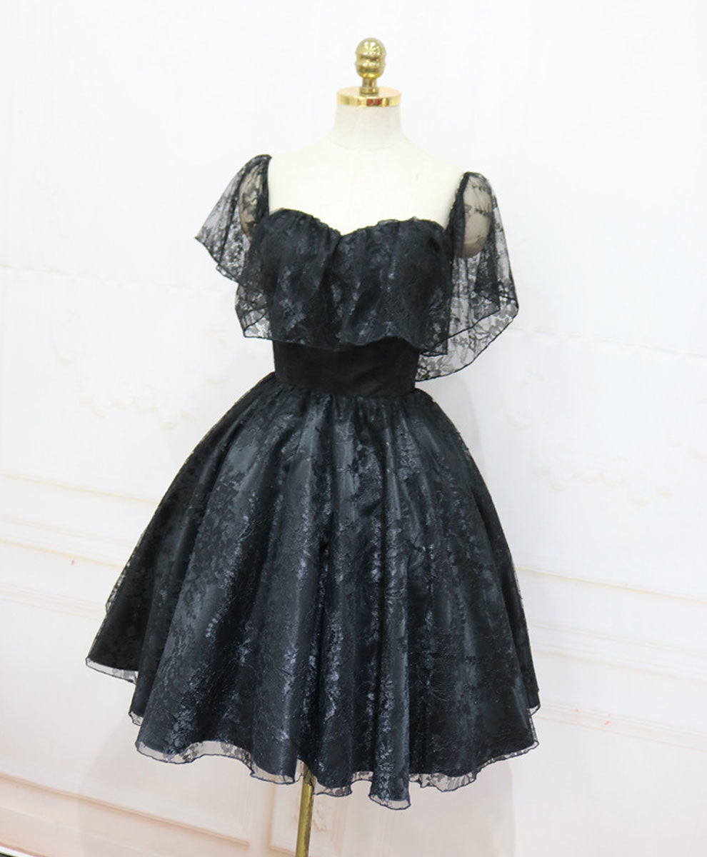 Black Sweetheart Tulle Short Lace Prom Dress Lace Homecoming Dress