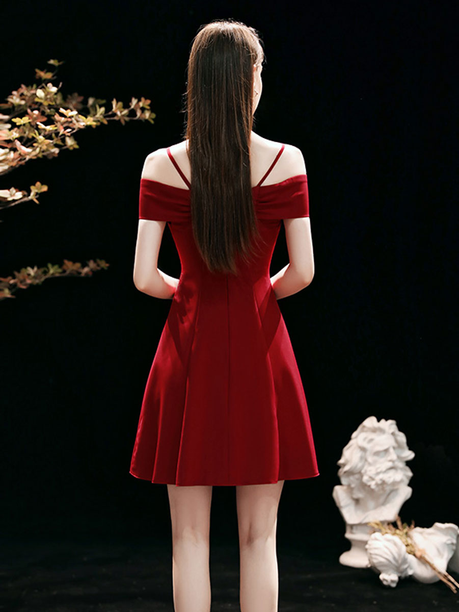 Simple A-line Burgundy Short Prom Dress, Burgundy Homecoming Dress