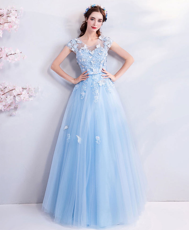 Sky Blue Lace Tulle Long Prom Dress, Blue Evening Dress shopluu Sky Blue Lace Tulle Long Prom Dress, Blue Evening Dress shopluu