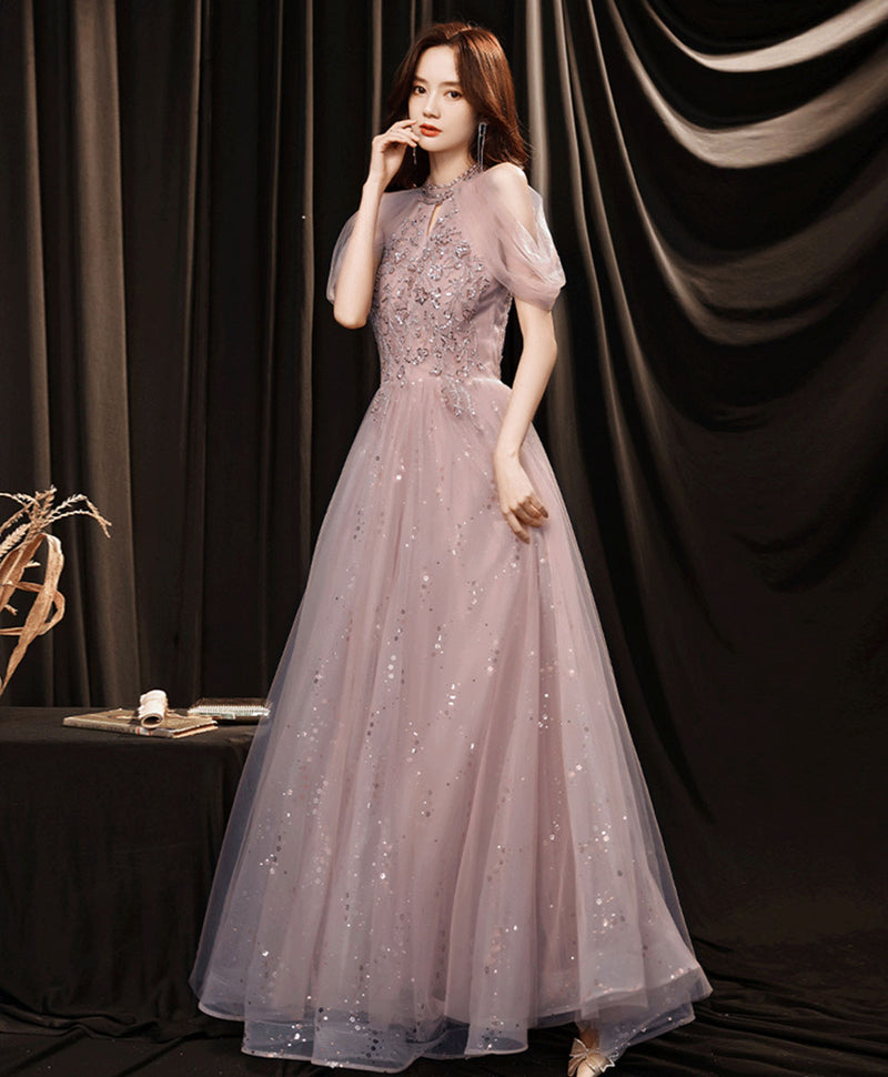 A Line Pink Tulle Lace Sequin Long Prom Dress, Pink Formal Graduation Dresses US 12 / Custom Color A Line Pink Tulle Lace Sequin Long Prom Dress, Pink Formal Graduation Dresses US 12 / Custom Color
