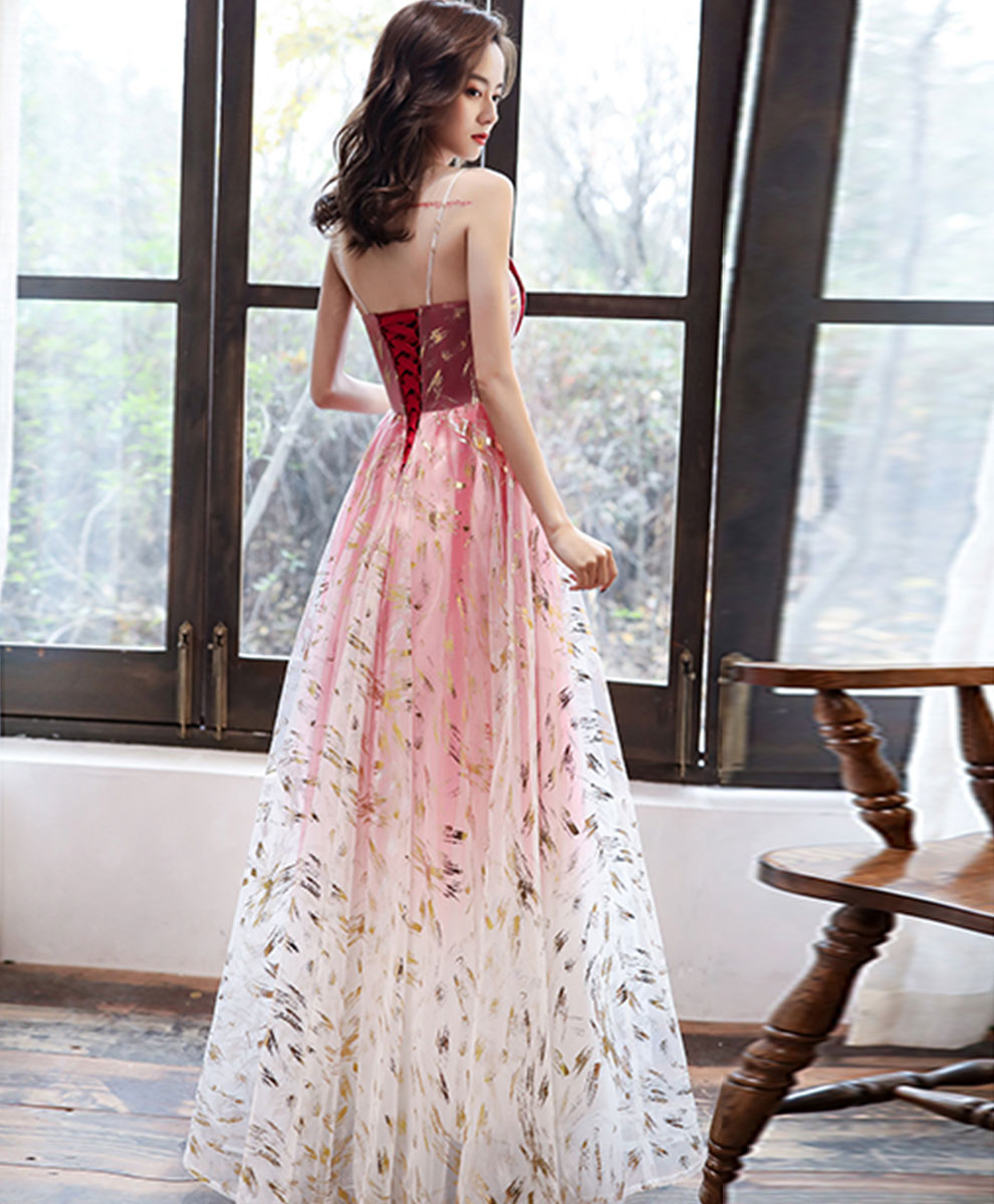 Burgundy Tulle Lace Long Prom Dress Burgundy Formal Dress