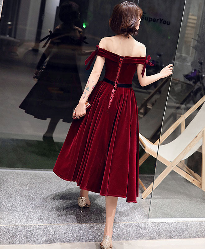Velvet Off Shoulder Burgundy Prom Dresses, Velvet Homecoming Dresses US 6 / Custom Color Velvet Off Shoulder Burgundy Prom Dresses, Velvet Homecoming Dresses US 6 / Custom Color