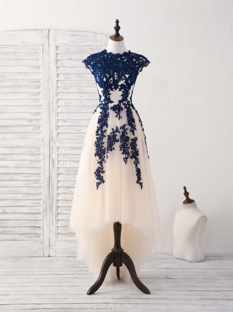 midnight blue bridesmaid dresses with lace Mermaid Off-the-Shoulder Navy Blue Bridesmaid Dress with Lace US0 / Custom Color