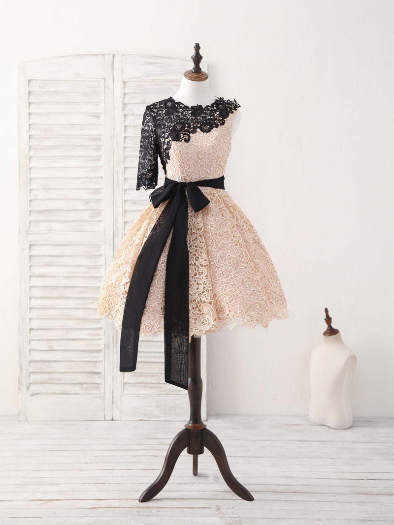 Champagne Lace Short Prom Dress, Champagne Homecoming Dress shopluu Champagne Lace Short Prom Dress, Champagne Homecoming Dress shopluu