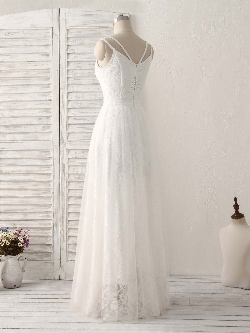White V Neck Tulle Lace Long Prom Dress White Evening Dress US 14 / Custom Color White V Neck Tulle Lace Long Prom Dress White Evening Dress US 14 / Custom Color