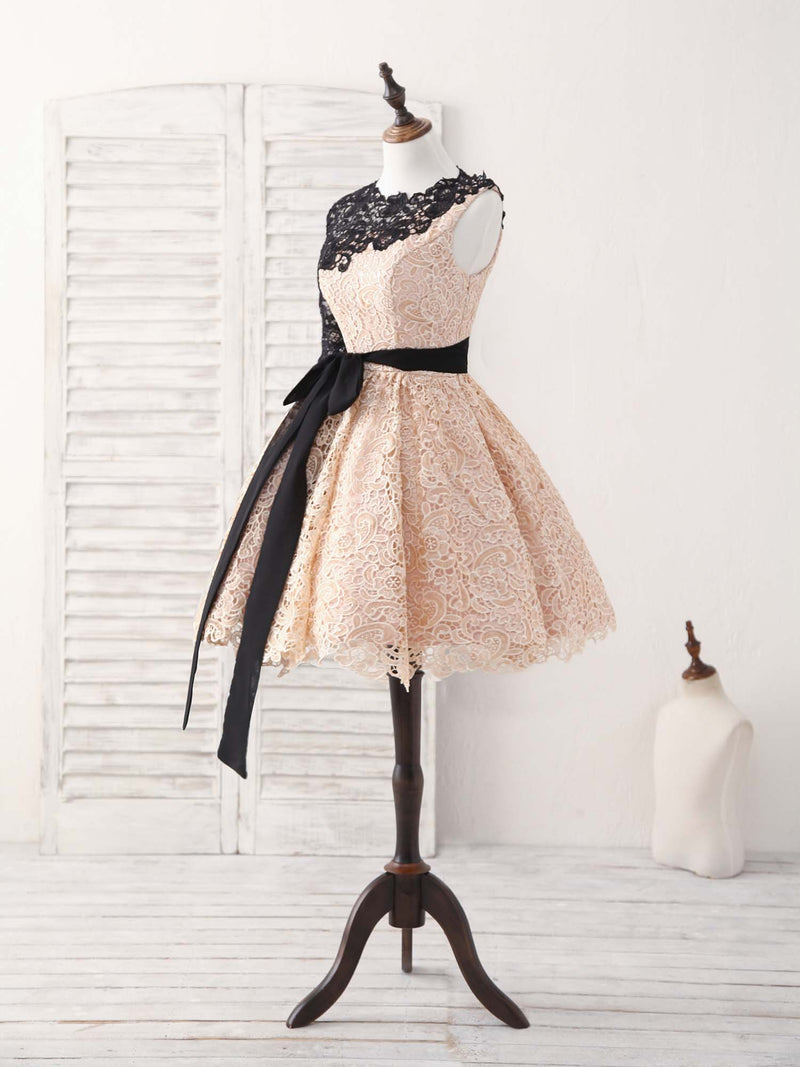 Black and Champagne A Line Knee Length One Shoulder Dress with Sash and Bow - Black/Champagne, size 8 by Dress Afford Black and Champagne A Line Knee Length One Shoulder Dress with Sash and Bow - Black/Champagne, size 8 by Dress Afford