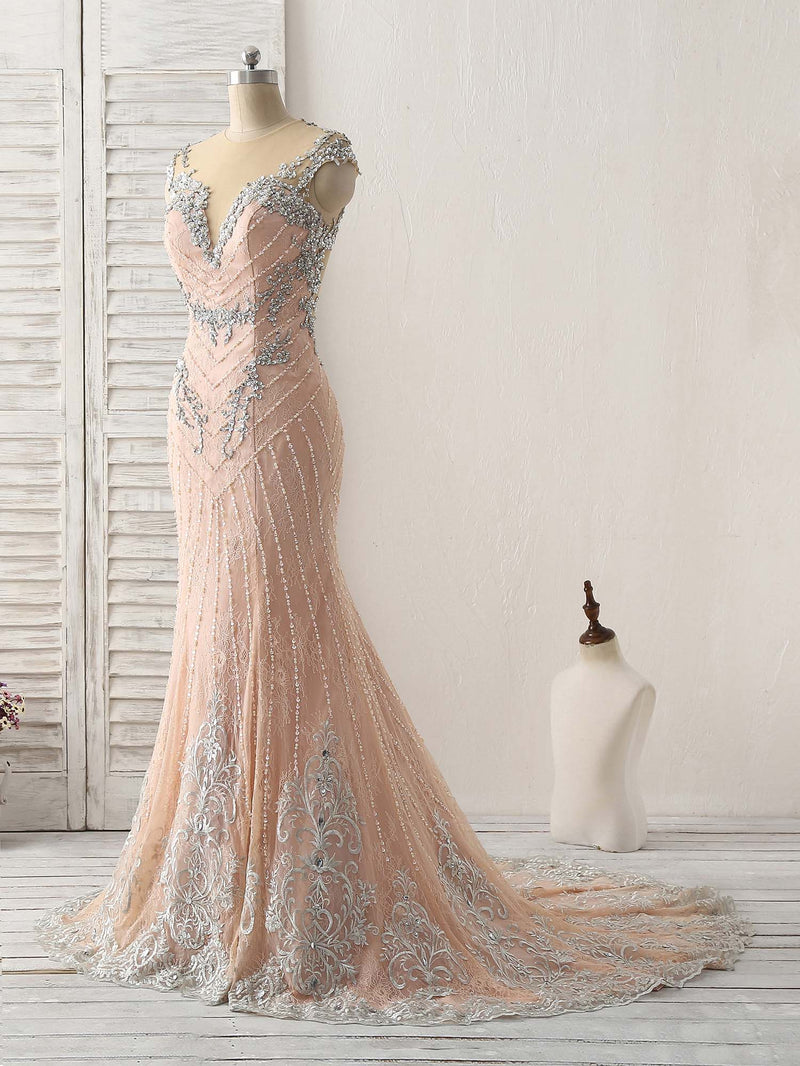 Pink Mermaid Sequin Beads Long Lace Prom Dresses, Pink Evening Dresses US 10 / Pink Pink Mermaid Sequin Beads Long Lace Prom Dresses, Pink Evening Dresses US 10 / Pink