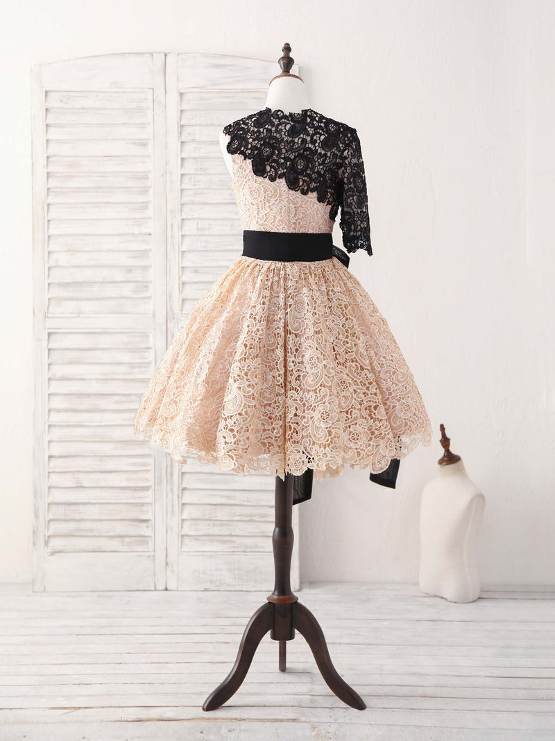 Champagne Lace Short Prom Dress, Champagne Homecoming Dress shopluu Champagne Lace Short Prom Dress, Champagne Homecoming Dress shopluu