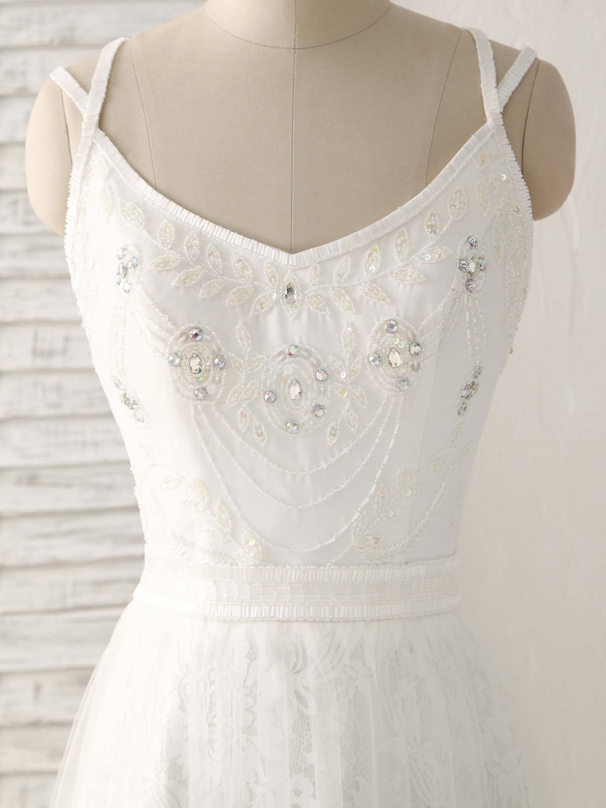 White V Neck Tulle Lace Long Prom Dress White Evening Dress