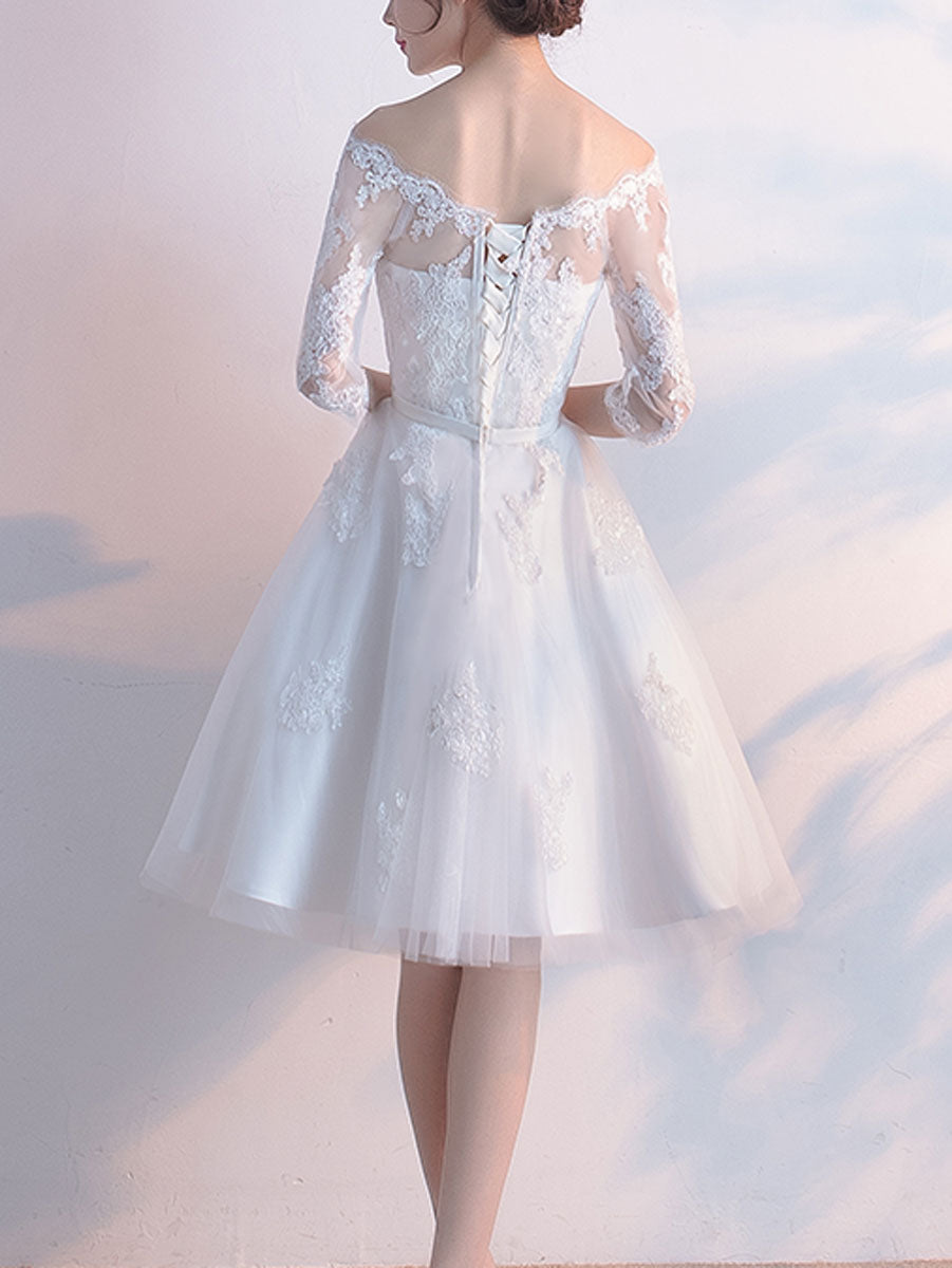 White Tulle Lace Short Prom Dress White Lace Homecoming Dress