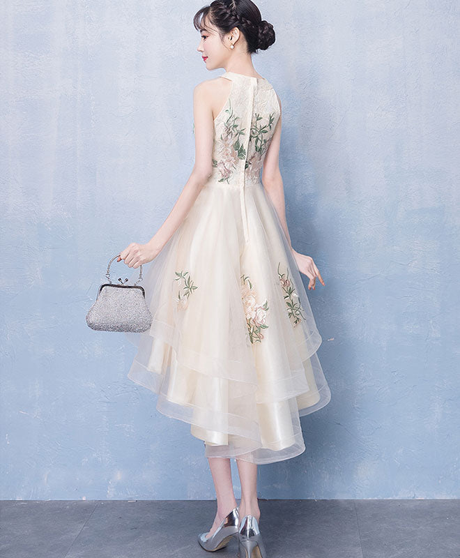 Light Champagne Tulle Lace Short Prom Dress, Champagne Homecoming Dress