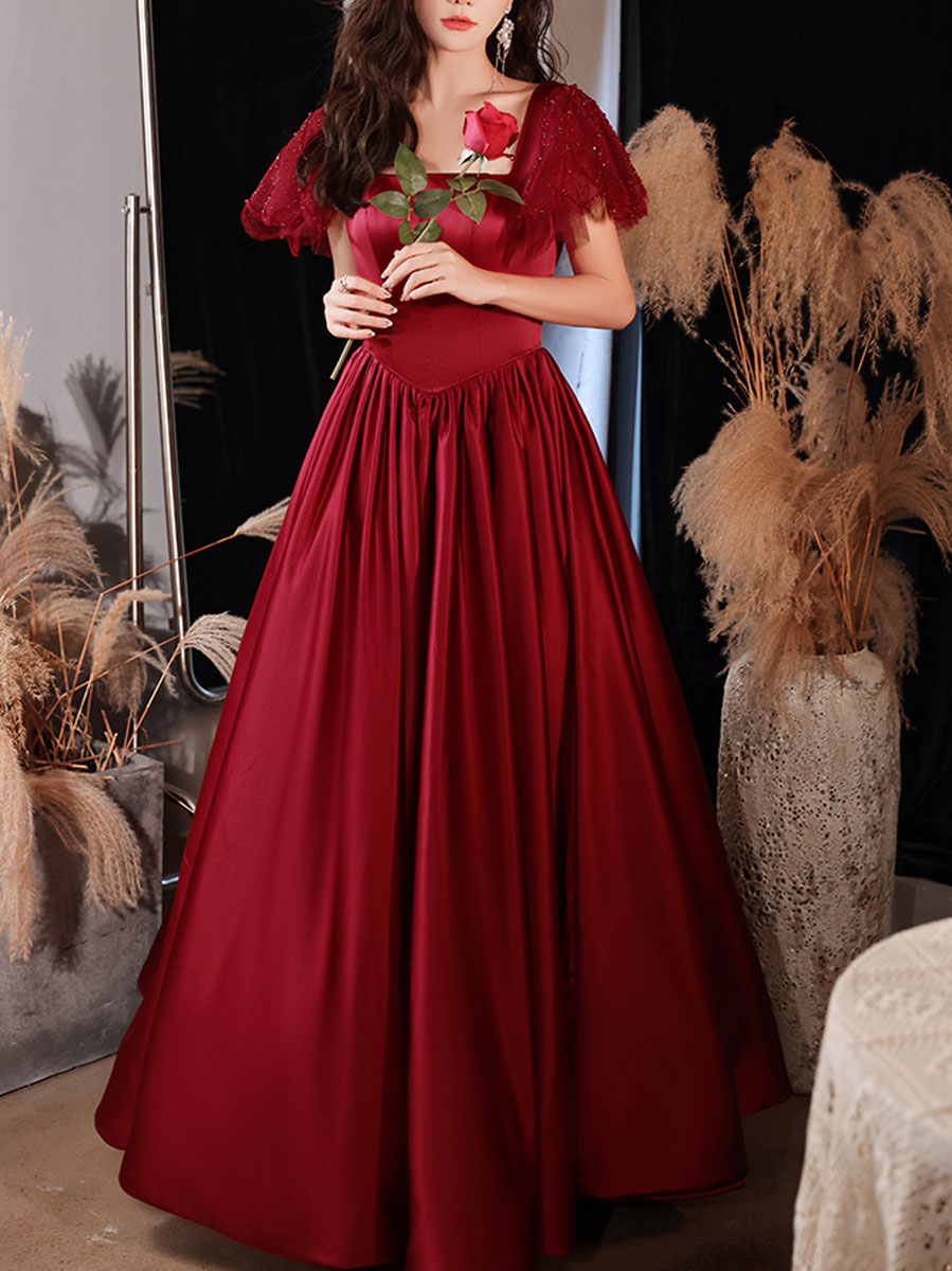 Simple Burgundy Satin Long Prom Dress, Burgundy Bridesmaid Dress