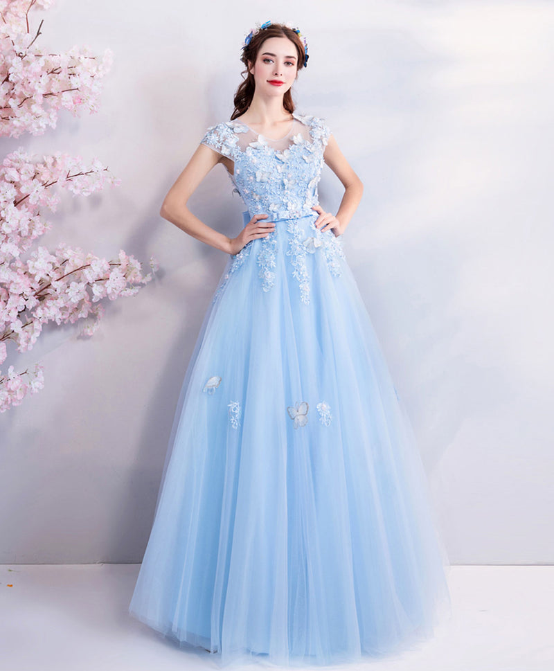 Sky Blue Lace Tulle Long Prom Dress, Blue Evening Dress shopluu Sky Blue Lace Tulle Long Prom Dress, Blue Evening Dress shopluu