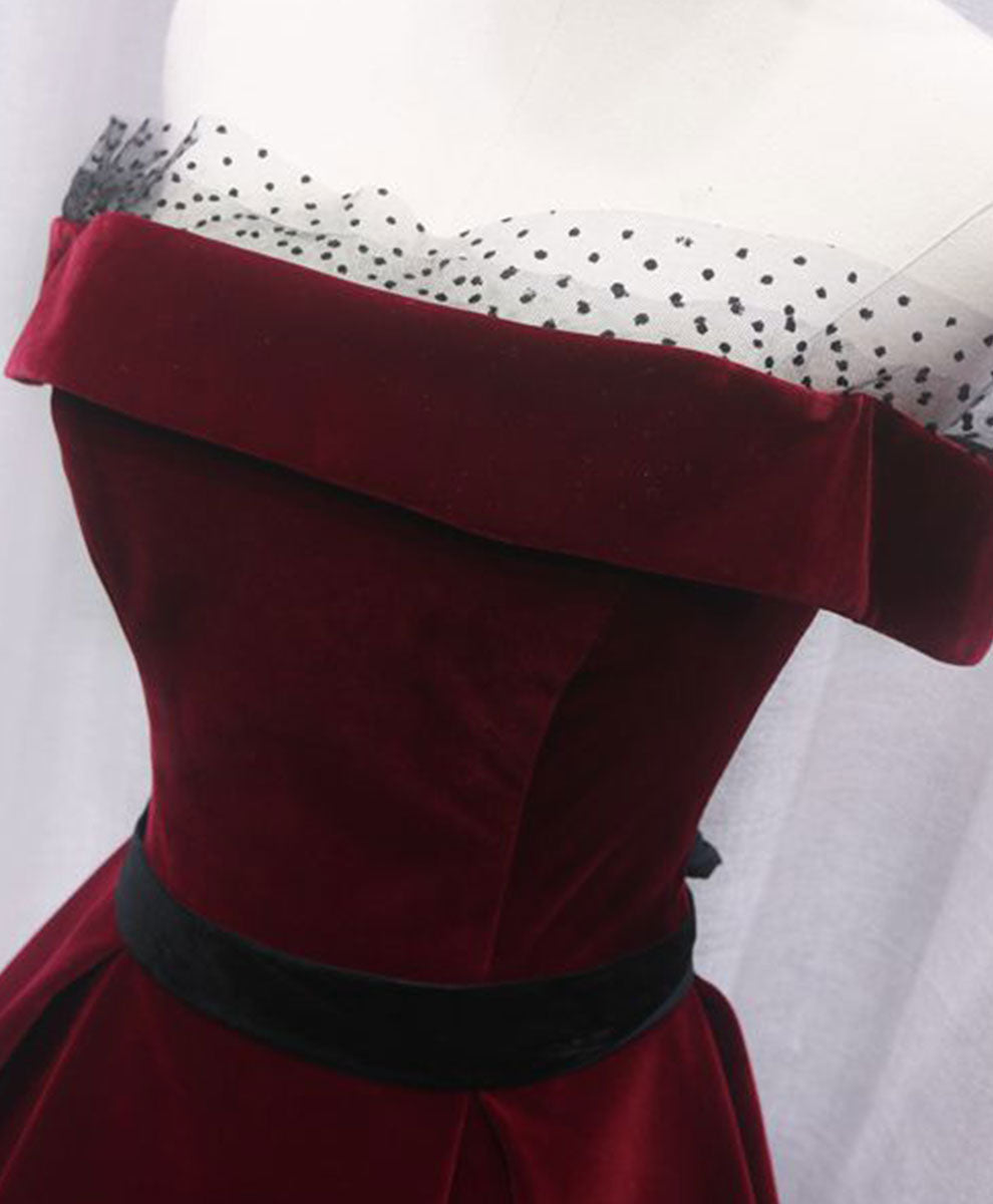 Burgundy Long Off Shoulder Prom Dress Long Evening Dress