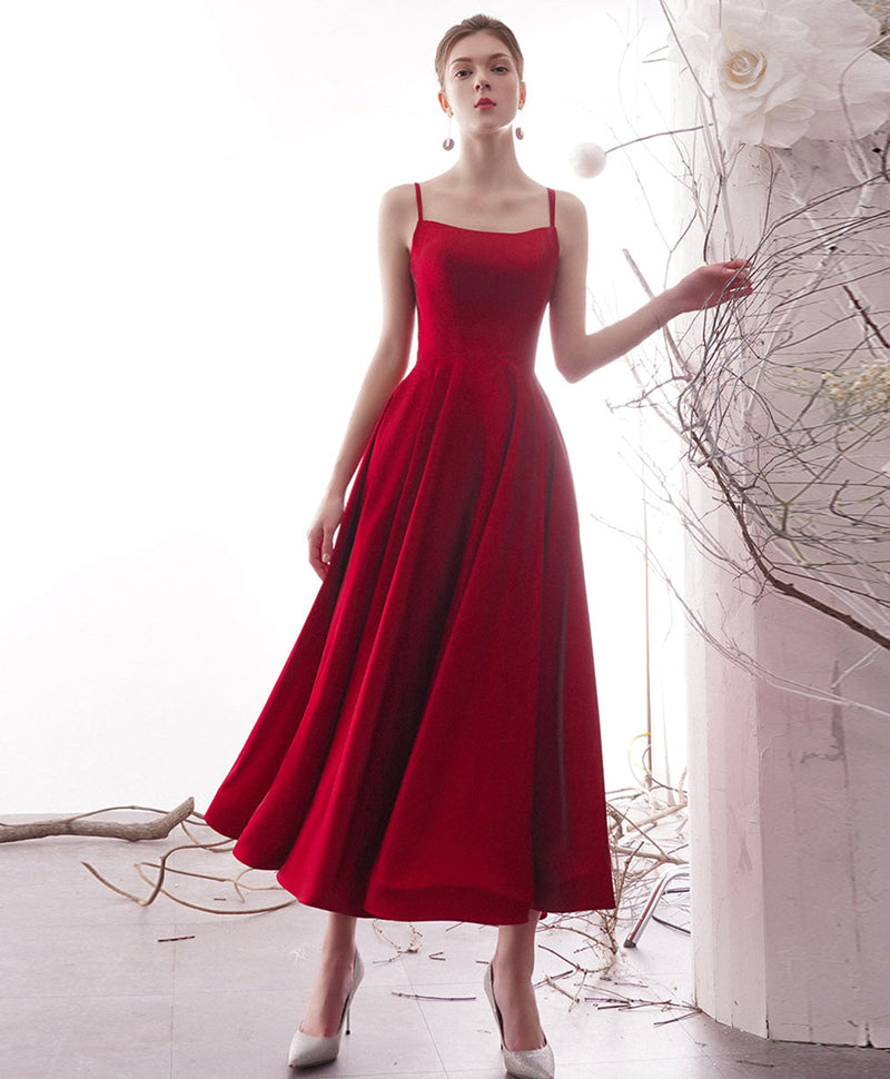 Simple Red Satin Tea Length Prom Dress, Red Homecoming Dresses US 6 / Red (As Picture) Simple Red Satin Tea Length Prom Dress, Red Homecoming Dresses US 6 / Red (As Picture)