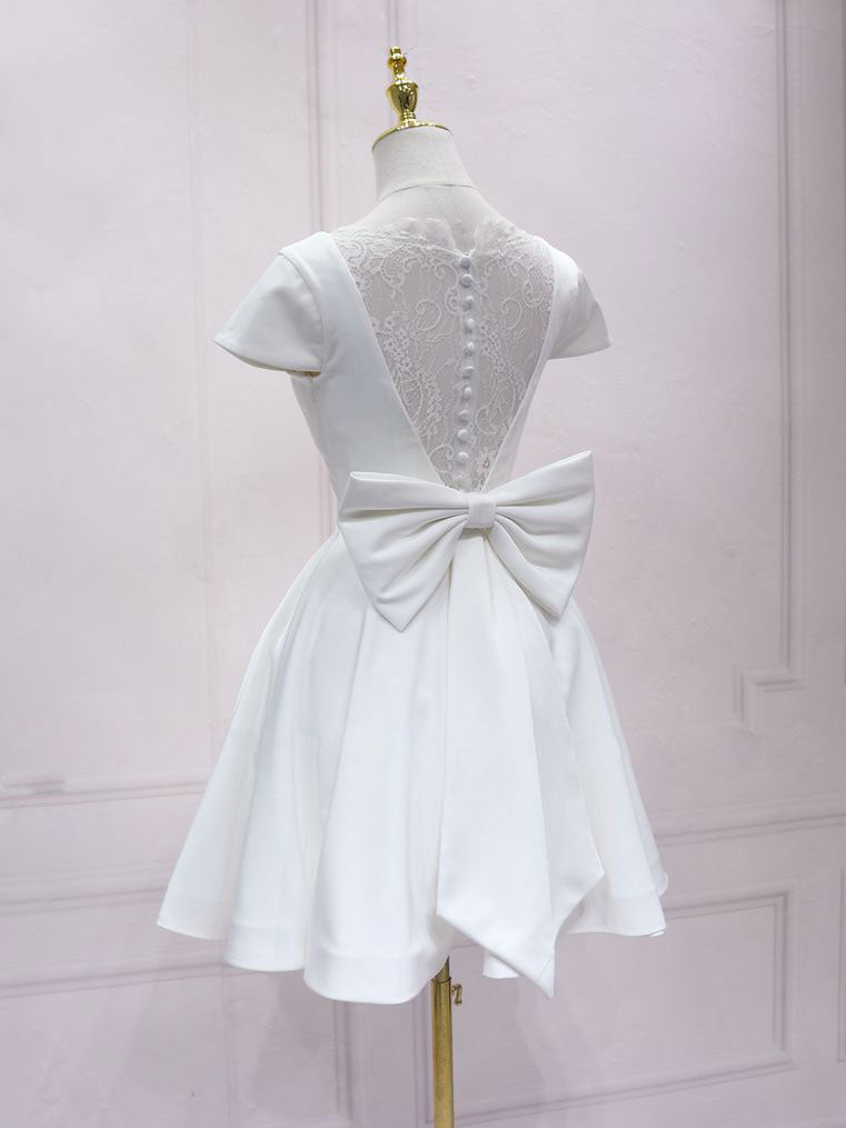 Simple White V Neck Lace Short Prom Dress, White Bridesmaid Dress US 12 / White Simple White V Neck Lace Short Prom Dress, White Bridesmaid Dress US 12 / White