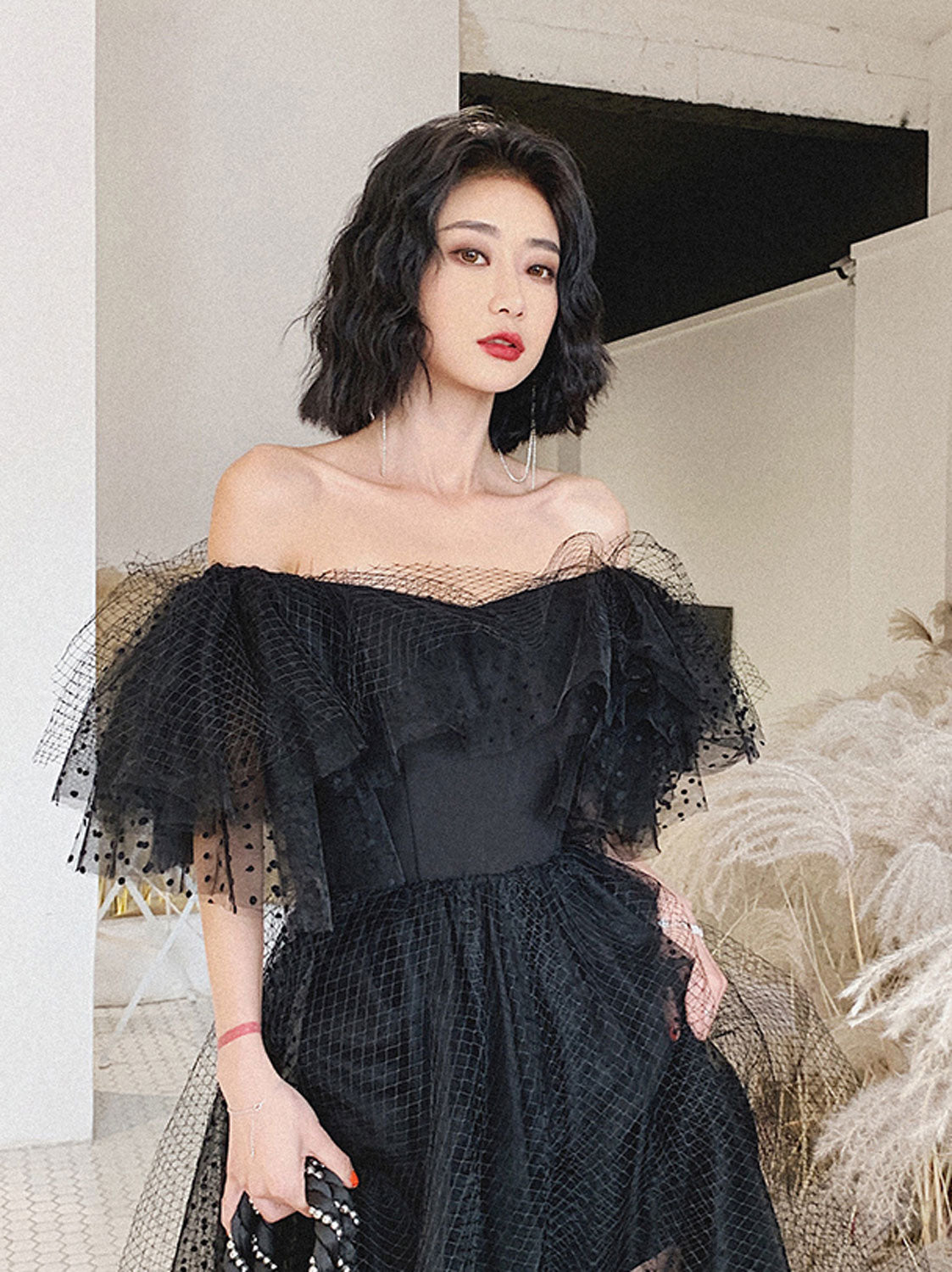 Black Tulle Long Prom Dress, Formal Dress Black Graduation Dresses