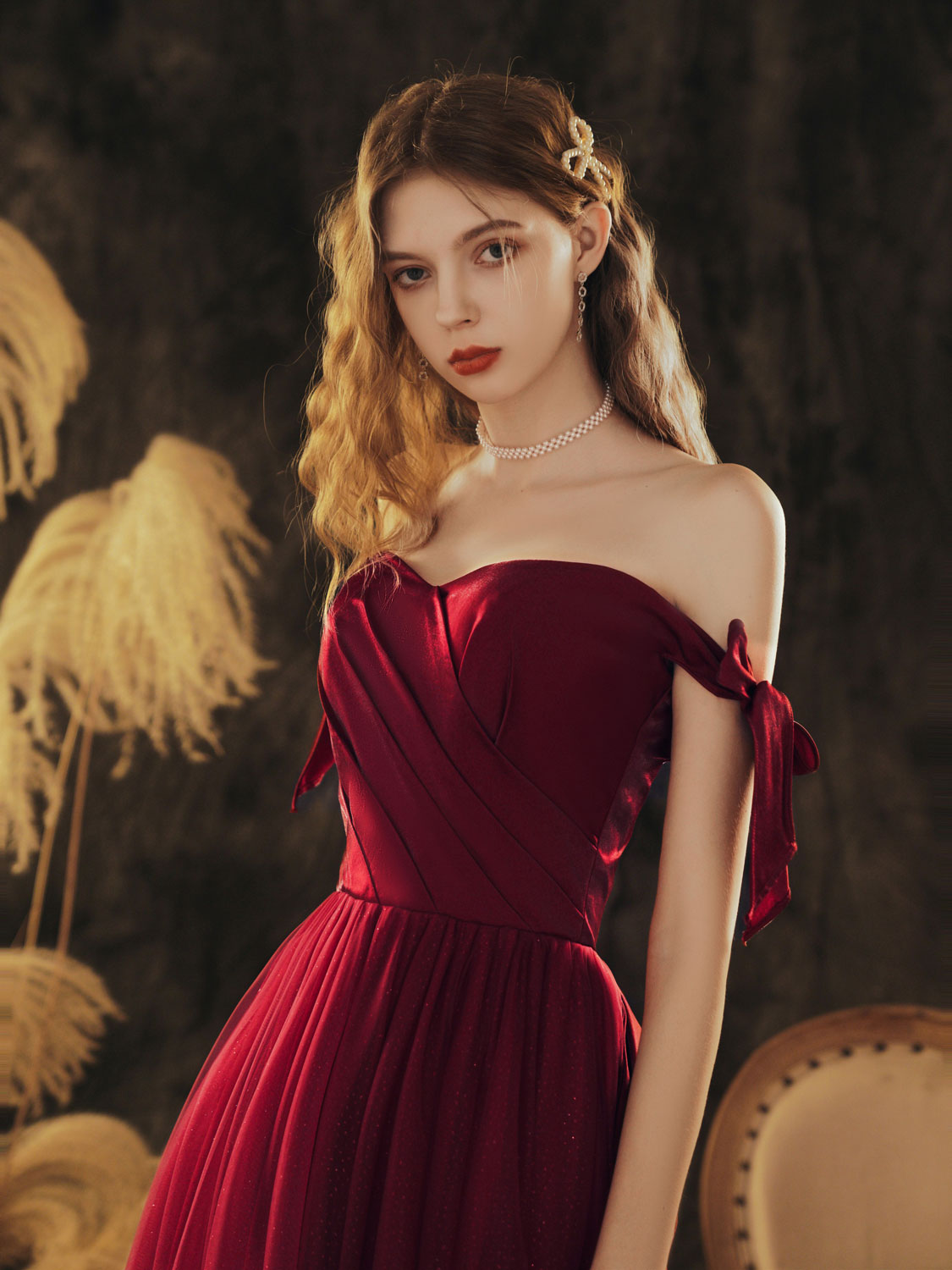 Simple Sweetheart Neck Tulle Long Prom Dress Burgundy Evening Dress