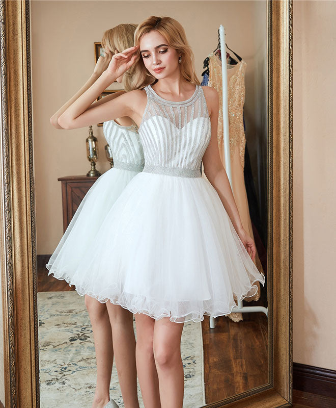 White tulle short prom dress white tulle evening dress,PD22843