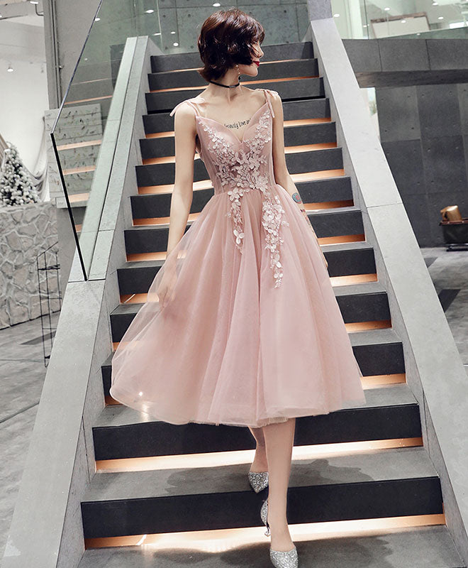 Simple Pink V Neck Tulle Short Prom Dress, Pink Homecoming Dress US 4 / Pink Simple Pink V Neck Tulle Short Prom Dress, Pink Homecoming Dress US 4 / Pink