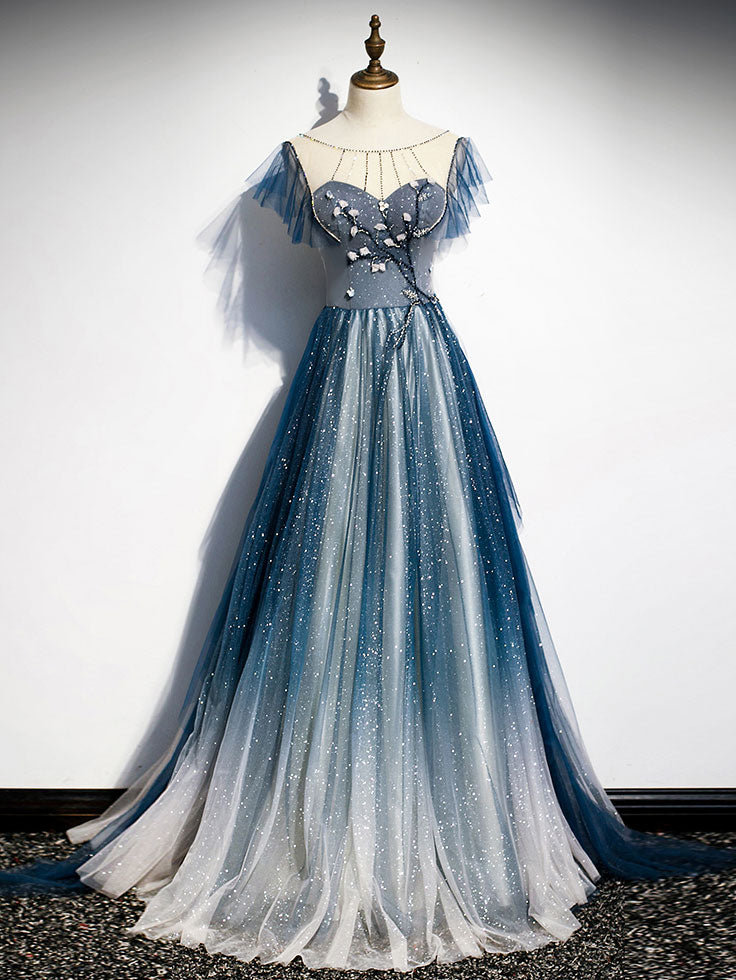 Blue Tulle Long Prom Dresses, A-Line Formal Evening Dresses US 2 / Blue Blue Tulle Long Prom Dresses, A-Line Formal Evening Dresses US 2 / Blue