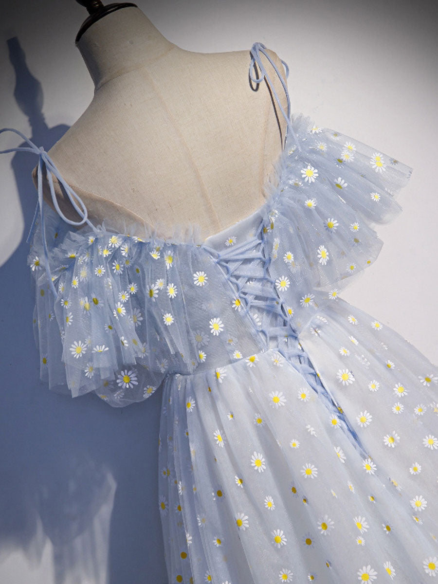 Blue Sweetheart Tulle Long Prom Dress Blue Tulle Formal Dress